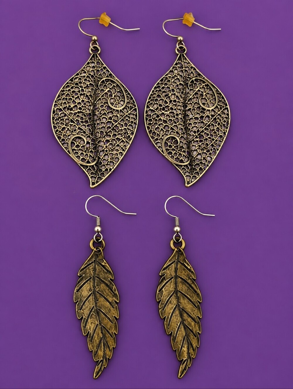 SET of Two Leaf Dangle Hook Earrings